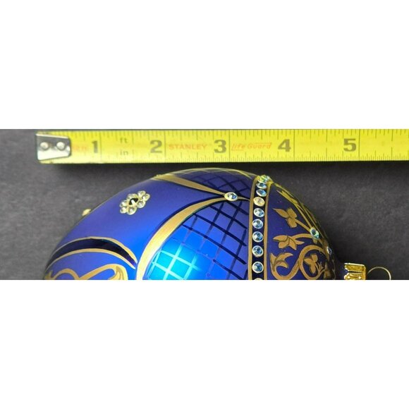 Komozja Family Blue Jeweled Glass Egg 5" Ornament Handcrafted Polish Blown Glass - Picture 9 of 10